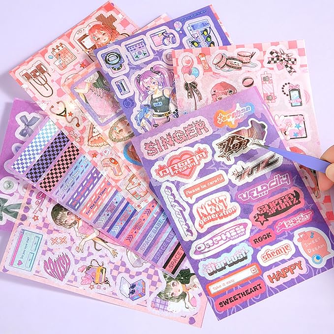 Auguro Scrapbook kit for Girls A6 Grid Kawaii notebooks Stationery Junk Journal Kit Scrapbooking Supplies kit Craft DIY Gift for Adult Teen Girl Cute Bullet Journal