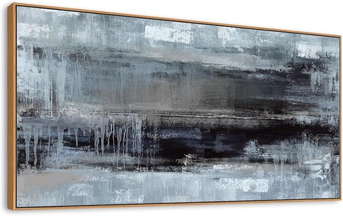 arteWOODS Abstract Framed Wall Art - Deep Blue Black Canvas Pictures Wall Decor Rustic Minimalist Vintage Painting Artwork Elegant Stylish Prints for Living Room Bedroom 48 x 24in Natural Wood Frame