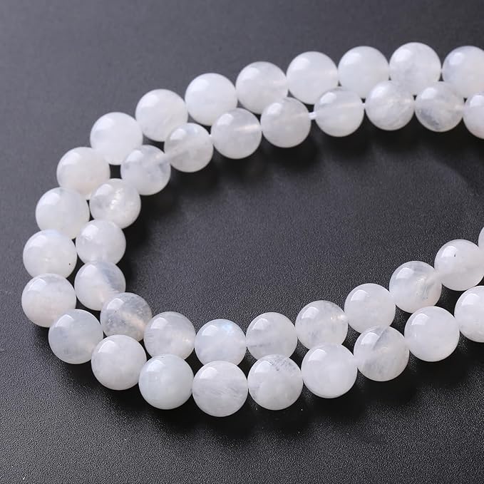 75PCS 10MM Natural Stone White Moonstone Gemstone Semi Precious Beads for Jewelry Making DIY Bracelet