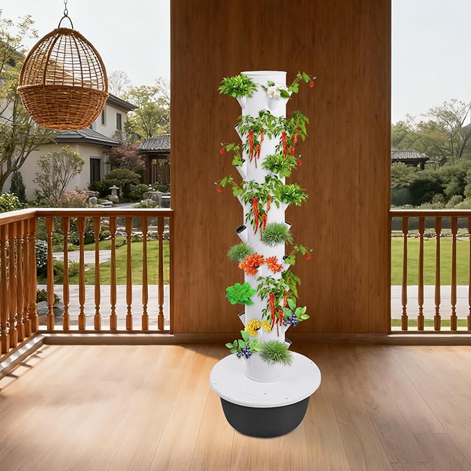 Indoor Hydroponics Growing System Kit with 36 Holes, 9-Tier Vertical Garden Tower with Submersible Pump & Timer, 7.93 Gallon Water Tank for Plant Herbs, Vegetables, Lettuce, Strawberries