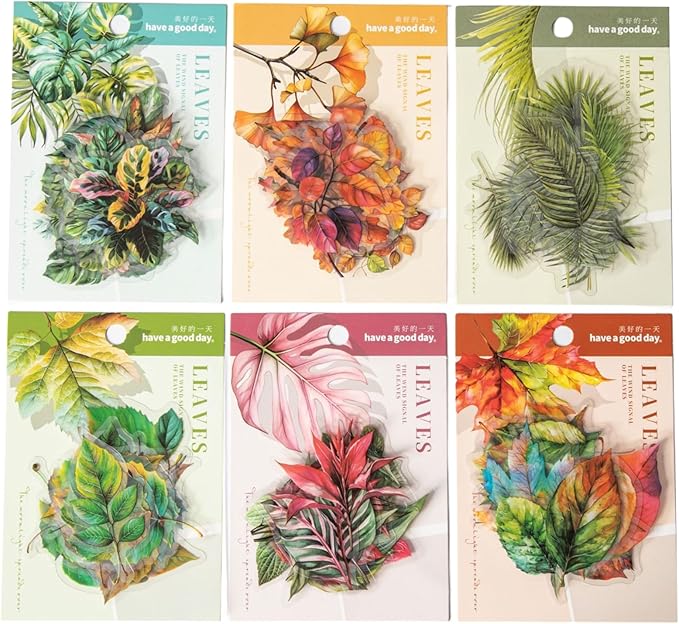 90 Pieces Botanical Leaf-Themed PET Sticker, Waterproof Transparent Leaf Stickers for Scrapbooking, Journaling, Creative Journal Supplies, and DIY Crafts