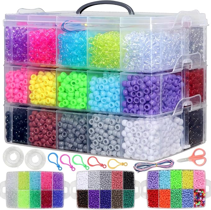 JULIMAIDONG 11000Pcs Pony Beads, Beads for Bracelets Making, Multi-Colored Hair Bead for Hair Braids, 30 Colors Kandi Friendship Bracelet Bead Jewelry Making Kits for Craft (30Color(11000PCS))