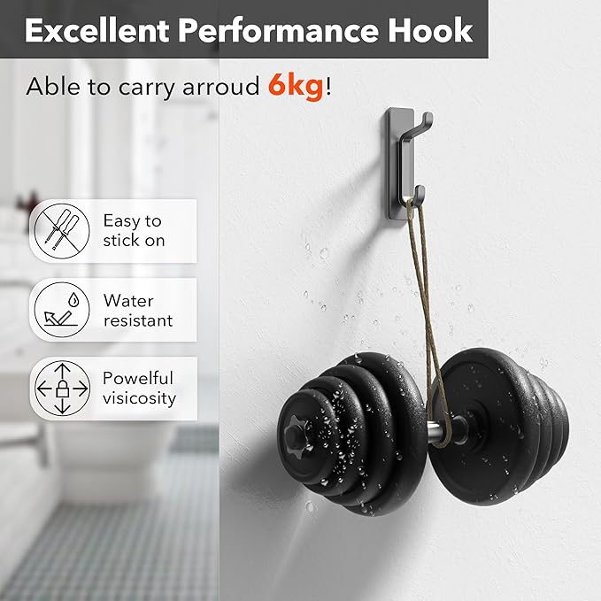 pickpiff Wall Hooks for Coat and Towel: Adhesive Door Hanger Stick on, Grey 4 Pack