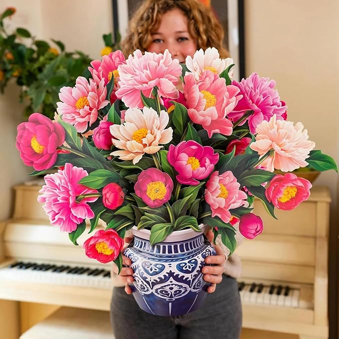 Freshcut Paper Pop Up Cards, Grande Peony Paradise, 18 Inch Life Sized Forever Flower Bouquet 3D Popup Greeting Card, Birthday Cards, Thank You Card, Blank Notecard & Envelope