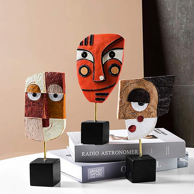 4 PCS - Handcrafted Statues Resin Abstract Sculpture for Home Decor Modern,African Art Tribal Figurines Decorations Items Accents Influencer Picks for Bookshelf,TV Stand,Living Room,Nightstand