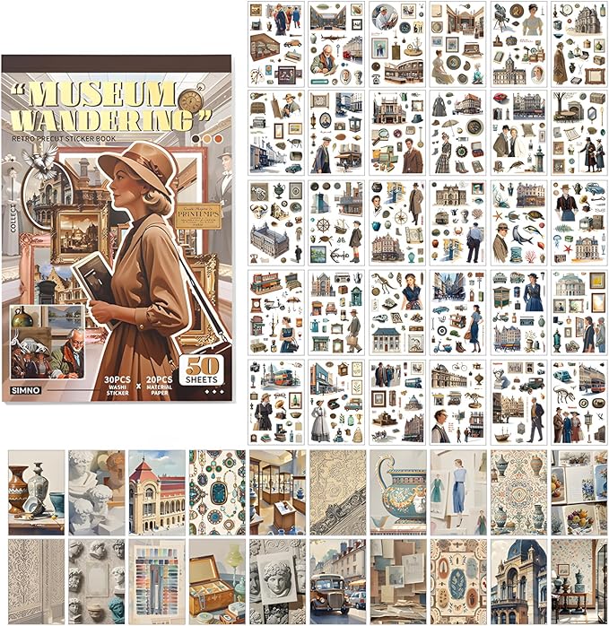 Snycler 2 Books Scrapbooking Stickers - 500 Pre-Cut Washi Stickers & 20 Scrapbook Papers Coffee and People Sticker Books for journaling Scrapbooking Supplies