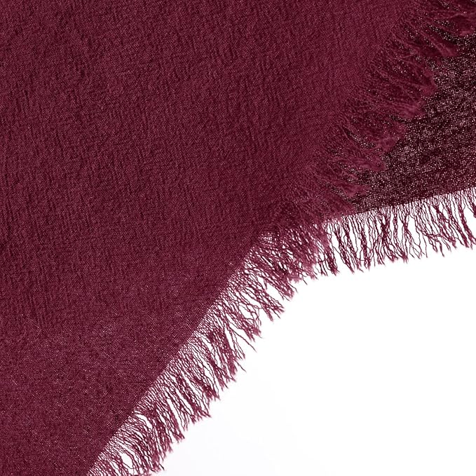 12 Pack Burgundy Red Cotton Linen Napkins with Fringe Christmas Red Cloth Napkins Set of 12 Boho Handmade Dinner Napkins Bulk for Wedding Bridal Baby Shower Valentine's Day, 17 x 17 Inches
