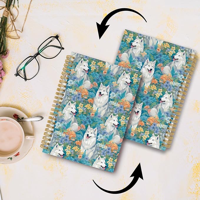 Cute Dog Husky Floral Journal Notebook - Siberian Husky Dog Flower Notebooks College Ruled for Work School, Gifts for Dog Mom Dog Lovers, Office Supplies, Hardcover Spiral Notebook 5.5"x8.3"