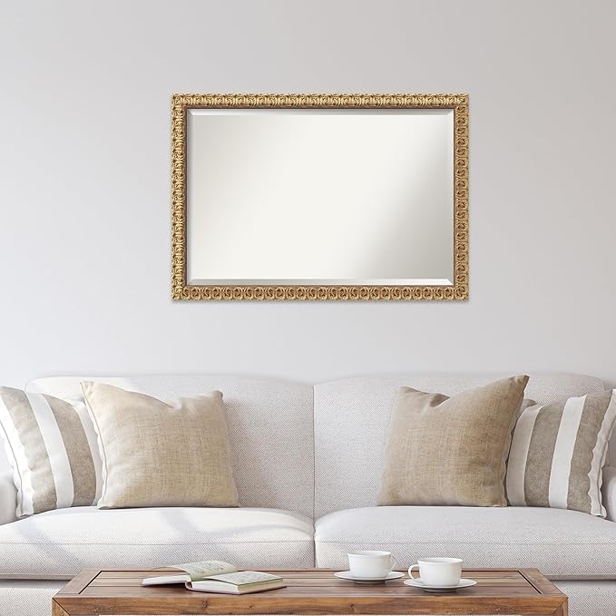 Amanti Art Gold Wall Mirror 27x39 Florentine Gold Rectangle Bathroom Mirror for Wall Decor Living Room, Large Traditional Wood Frame, Hangs Horizonally and Vertically, Bathroom Decor, Beveled Edge