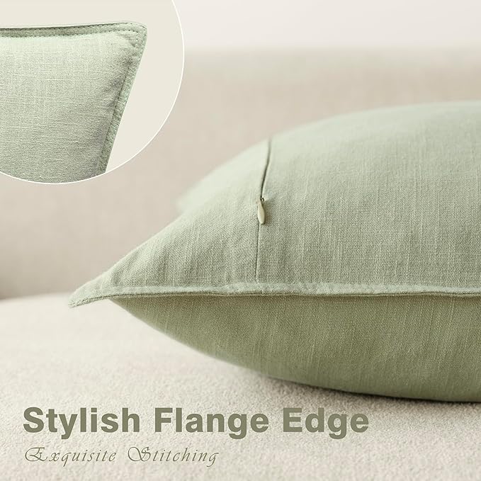 Foindtower Pack of 2, Decorative Linen Solid Throw Pillow Covers Soft Accent Cushion Case Boho Farmhouse Pillowcase for Chair Couch Sofa Bedroom Living Room Home Decor 16 x 16 Inch Light Sage Green