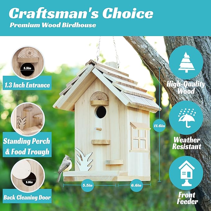 DIY Birdhouse Building Kit for Adults, Wooden Bird Houses to Paint for Kids, Outdoor Woodworking Kits Adult Crafts for Outside(Wood, 6.5in)