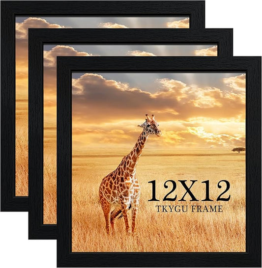 12x12 Picture Frame Set of 3, Black Wooden Frame 12x12 Square Wall Gallery Poster Photo frame with Durable Shatter Resistant Plexiglass,Horizontal and Vertical Formats for Wall Hanging best gift