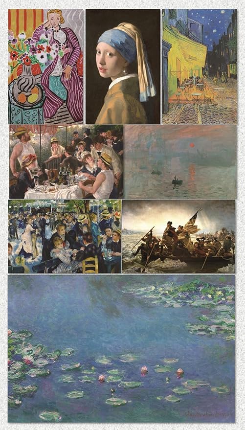 MINI ZOZI Famous Art Prints And Posters 16PCS Paintings Fine Art Impressionist Renaissance Aesthetic Romanticism Big Poster Wall Painting Classroom Room Decor Classical America Artist Artwork Pack