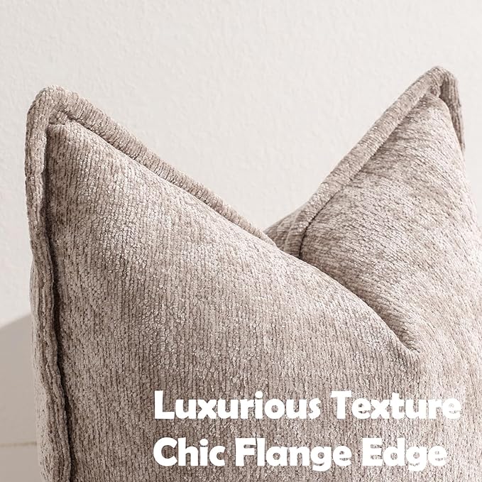 Pack of 2 Khaki Decorative Throw Pillow Covers 18x18 Cozy Soft Chenille Accent Vintage Square Couch Pillow Covers for Home Decor Bed Sofa Living Room