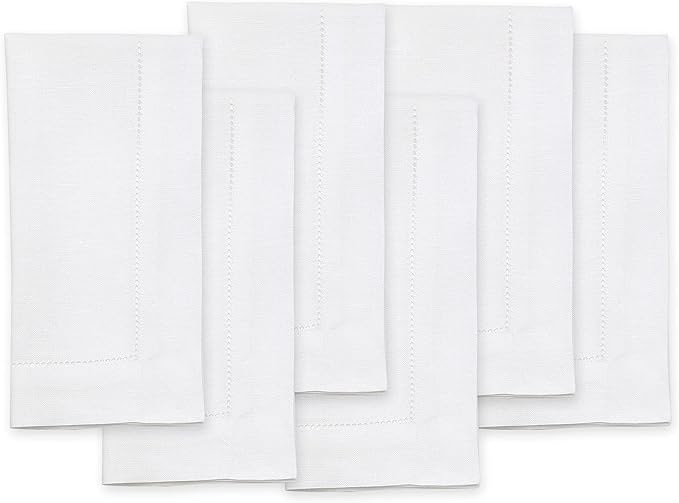 Solino Home White Linen Napkins Set of 6-100% Pure Linen Hemstitch Dinner Napkins 20 x 20 Inch for Winter, Valentines, Spring, Easter - Classic Hemstitch