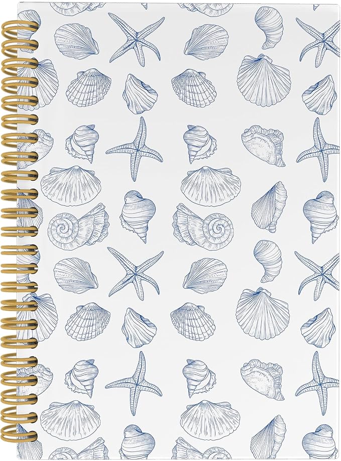 Vintage Ocean Blue Coast Notebook, Summer Seashell Starfish Journal Notebooks for Girls Women, Trendy Coastal Coquette Stuff Planner School Supplies Hardcover Spiral Notebook 5.5x8.3 Inch