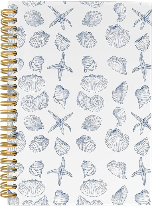 Vintage Ocean Blue Coast Notebook, Summer Seashell Starfish Journal Notebooks for Girls Women, Trendy Coastal Coquette Stuff Planner School Supplies Hardcover Spiral Notebook 5.5x8.3 Inch