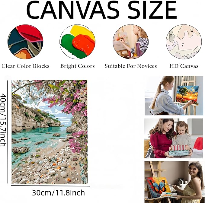 GXGLLPZBY Painting by Numbers for Adults Beginner,Sea Beach Flower Cliff Adult Paint by Number Kits on Canvas,DIY Oil Acrylic Number Painting Kit Home Wall Decor 15.7X19.7 inch