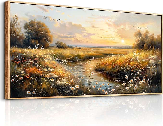 KELIYUAN Large Canvas Wall Art For Living Room Wall Decor For Bedroom Pastoral Landscape Painting Farmhouse Painting Office Restaurant Wall Pictures Artwork Ready To Hang Wood Framed 24"X48"