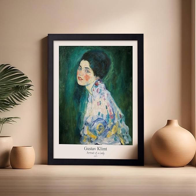 Poster Master Vintage Gustav Klimt Poster - Retro Portrait of a Lady Print - Expressionism Art - Woman Art - Classic Painting - Aesthetic Art - Living Room or Office Decor - 16x20 Black Framed