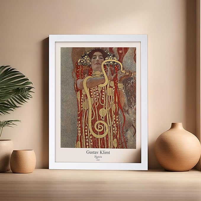 Poster Master Vintage Gustav Klimt Poster - Retro Hygieia Print - Art Nouveau - Greek Goddess of Health Art - Symbolism Art - Classic Painting - Aesthetic Living Room Decor - 16x20 White Framed
