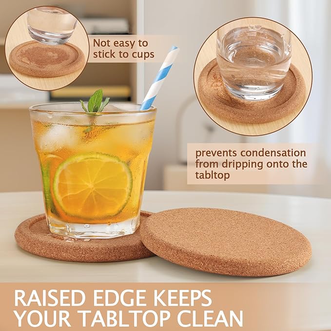 Cork Coasters for Drinks with Metal Holder, GOH DODD Absorbent Blank Coasters Tabletop Protection Home Decor for Housewarming Gifts Wedding Laser Engraving Wood Burning, Set of 12, Round, 4 Inch