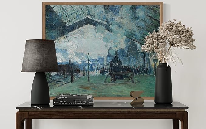 Arrival of the Normandy Train Claude Monet Wall Art Print Poster, Impressionist Painting Wall Art Wall Decor, for Bedroom and Living room Bathroom Decor 115 (Arrival of the Normandy Train, 8 x 10 inches, Wood Frame)