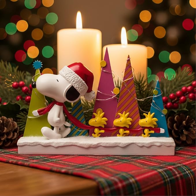 Mark Feldstein, Peanuts Snoopy and Woodstock Holiday Tree Parade LED Tabletop Figurine, 8.5 Inch