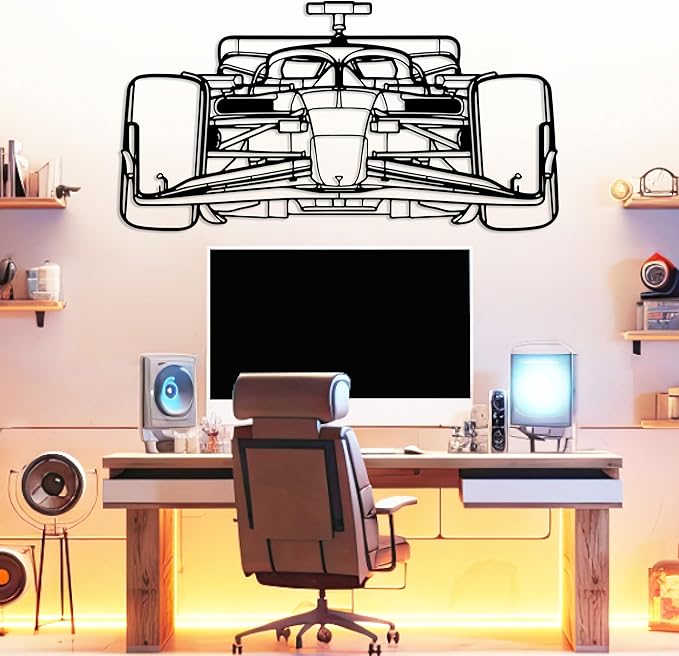 Formula Car Metal Wall Art, Sports Car Metal Silhouette, Formula Car Lovers Metal Wall Decor, Racing Gifts For Men, Minimalist Sculpture for Garage, Man Cave, Gift for Father's, (Black-30 x 8.2” inch)