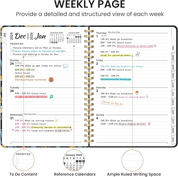 2026 Planner, Weekly and Monthly Calendar Planner for Women, Jan 2026 - Dec 2026, Hardcover Planning Agenda book with Tabs, Spiral Bound, Inner Pocket, Perfect for School Office Supplies, 6.3" x 8.5" - Mystic Mushrooms