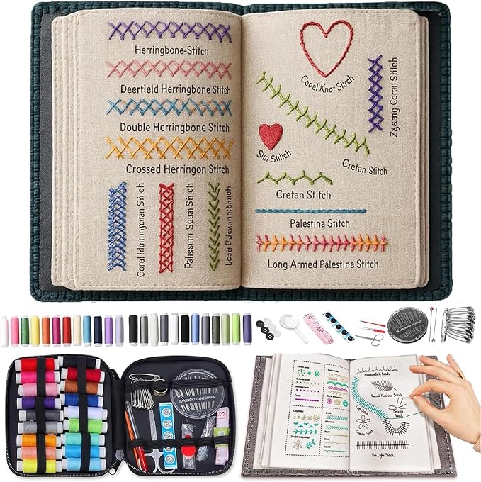 2026 New Embroidery Stitch Book Kit, Beginners Portable All Scenario Stitch Book, Comes with a Complete Toolkit and Instructional Tutorial, Embroidery Kit for Beginner & DIY Embroidery Craft Lovers