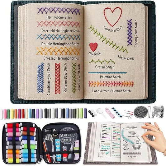 2026 New Embroidery Stitch Book Kit, Beginners Portable All Scenario Stitch Book, Comes with a Complete Toolkit and Instructional Tutorial, Embroidery Kit for Beginner & DIY Embroidery Craft Lovers