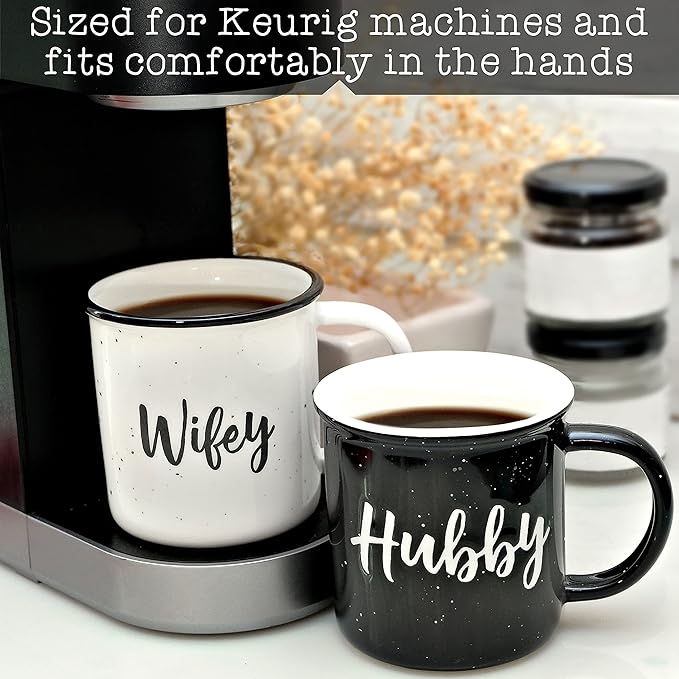MAINEVENT Wifey Hubby Mugs Set of 2 Coffee Mug 11 Ounce, Husband Wife Gift, His Hers Coffee Cup
