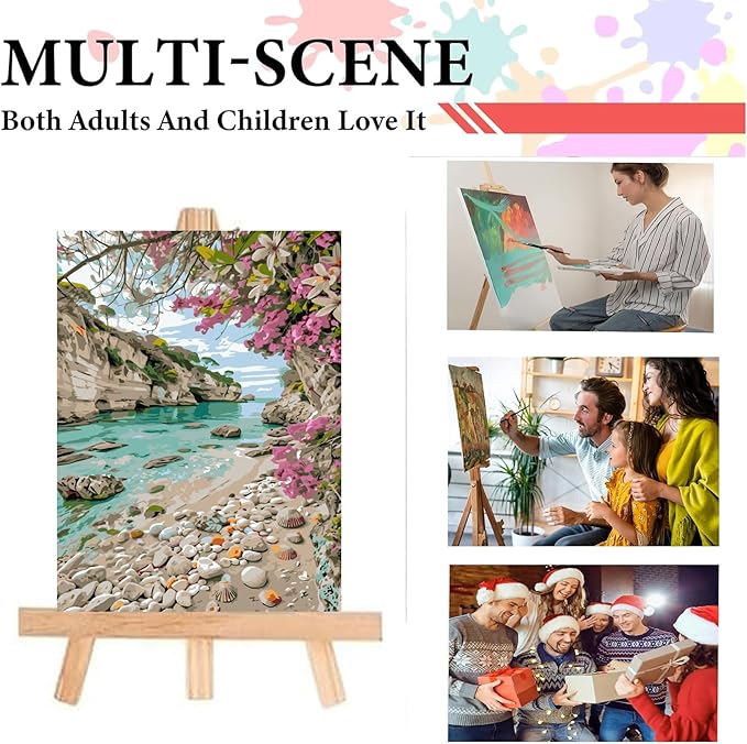 GXGLLPZBY Painting by Numbers for Adults Beginner,Sea Beach Flower Cliff Adult Paint by Number Kits on Canvas,DIY Oil Acrylic Number Painting Kit Home Wall Decor 15.7X19.7 inch