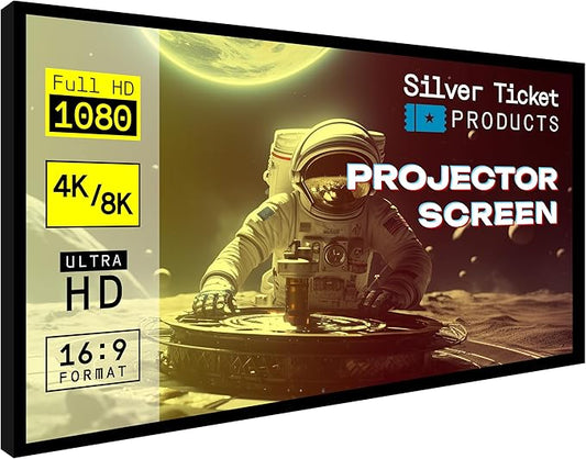 Silver Ticket Products STR Series 6 Piece Home Theater Fixed Frame 4K / 8K Ultra HD, HDTV, HDR & Active 3D Movie Projection Screen, 16:9 Format, 142" Diagonal, Silver Material STR-169142-S