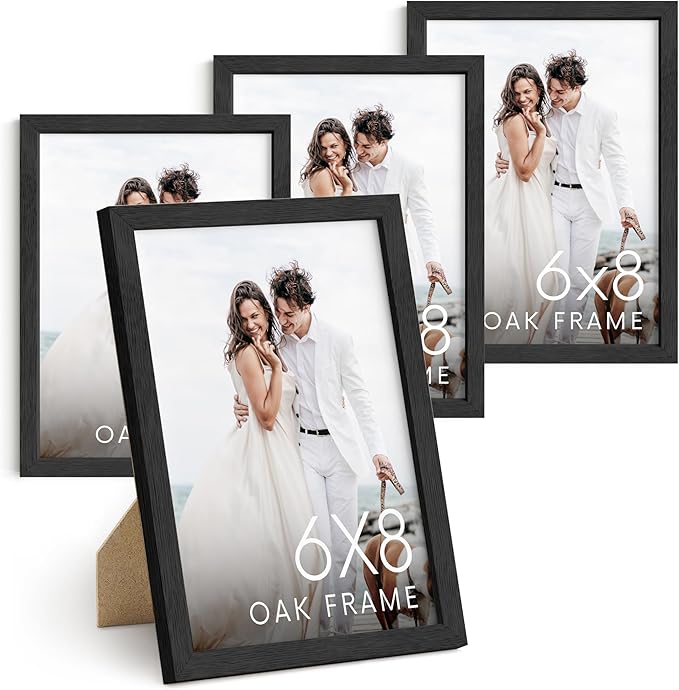 HAUS AND HUES 6x8 Black Oak Wooden Frame Set of 4 - Poster Holders with Shatterproof Plexiglass