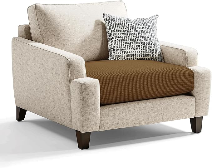 CHUN YI Small Couch Cushion Cover Stretch, Sofa Seat Slipcovers for Pets, Suitable for Armchair Loveseat Sofa with Spandex Jacquard Washable Fabric(Small,Coffee)