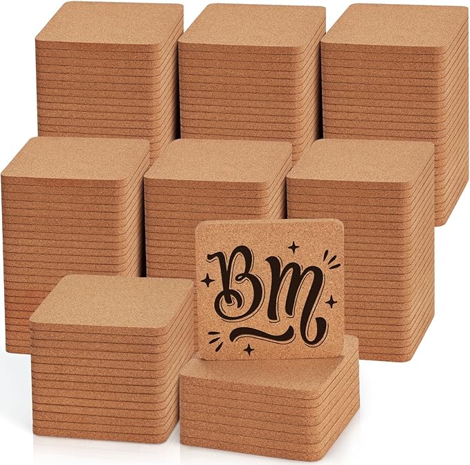 160 Pieces Cork Coasters for Drinks, GOH DODD Thicken Absorbent Blank Coasters for DIY Crafts Laser Engraving Sublimation Wood Burning Plants Painting Housewarming Gifts Wedding, Round, 4 Inch, Square