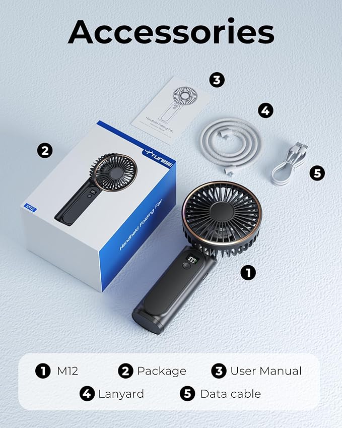 Portable Handheld Fan, Portable Fan Rechargeable, 4000mAh, 180° Adjustable, 6 Speed Wind, Display Electricity in Real Time, USB Rechargeable Foldable F an, Quiet Personal Fan as Power Bank