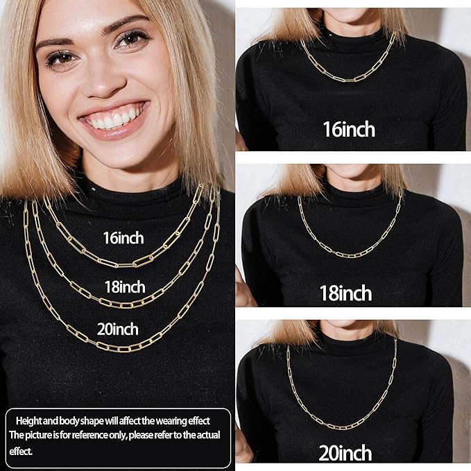 10PCS 18inch Gold Paperclip Charm Necklace for Women with 37PCS Charm 45PCS O-Rings for Jewelry Making Stainless Steel Filled 18K Gold Plated Adjustable Link Chain Necklaces