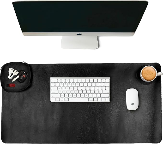 LEATHER VILLAGE Real Leather Desk Pad (3mm) Thick Double Layer Desk Mat Cover Blotter Large Full Grain Protector for Keyboard, Mouse & Laptop – Office Table Mat & Desktop Accessories–(32''x16'')-Black