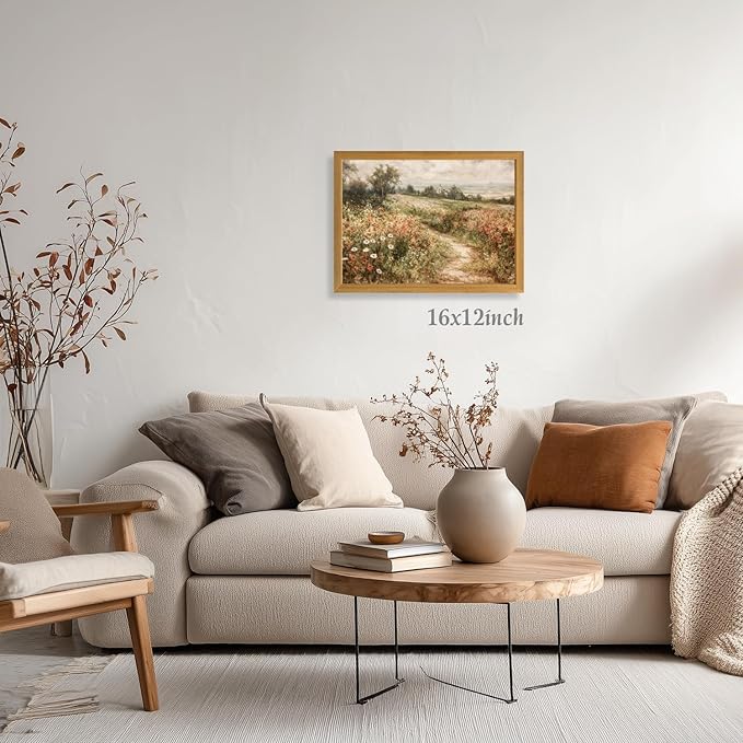 LLEEMPI Vintage Wildflower Wall Art, Country Botanical Wall Decor, Floral Meadow Nature Canvas Painting, Rustic Farmhouse Poster Print for Living Room Bedroom Bathroom Office Wood Framed 16x24 Inch