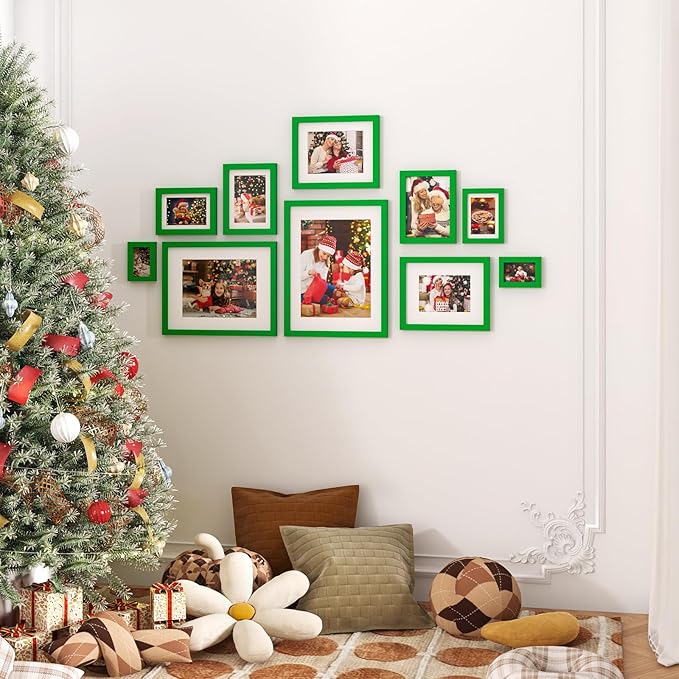 KINLINK 8x10 Picture Frame Grass Green, Solid Wood Frames with Acrylic Plexiglass for Pictures 4x6/5x7 with Mat or 8x10 without Mat, Tabletop and Wall Display Photo Frame, 4 Pack