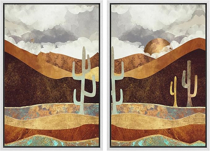 SIGNWIN Framed Canvas Print Wall Art Set Geometric Granite Desert Cactus Landscape Nature Wilderness Illustrations Modern Art Scenic Colorful for Living Room, Bedroom, Office - 16"x24"x2 White