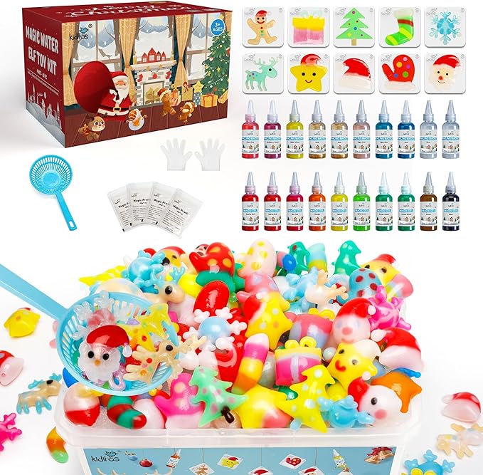Kiditos Christmas Magic Water Elf Toy Kit, Magic Gel Water Pets with 20 Gels &10 Molds, DIY Squishy Maker Set, Christmas Gifts, Birthday Gifts, Party Favors, Craft Kits for Kids Ages 3+
