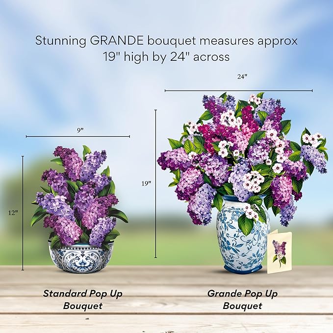 Freshcut Paper Pop Up Cards, Grande Garden Lilacs, 18 Inch Life Sized Forever Flower Bouquet 3D Popup Greeting Card, Birthday Cards, Thank You Card, Blank Notecard & Envelope