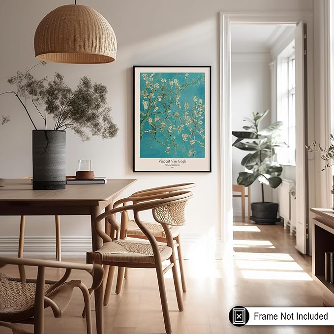 Monem Art Vintage Van Gogh Poster - Retro Almond Blossoms Print - Impressionism Art - Fine Art - Classic Painting Art - Flower Art - Floral Bedroom or Office Wall Decor - 16x20 UNFRAMED Wall Art