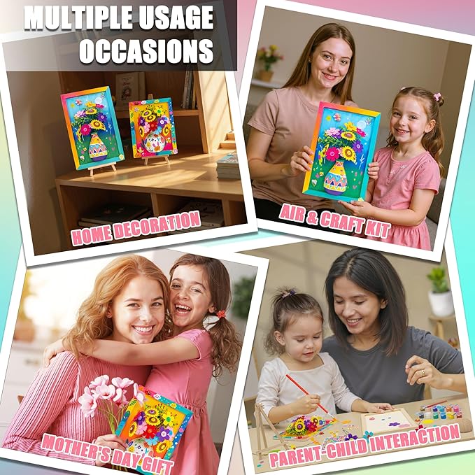 FTBox Crafts Gift for Girls, DIY 3D Felt Flowers Wooden Vase Picture Frame Painting Kit, Arts and Crafts Project for Kids Age 6 7 8 9 10 11 12 Years Old (Felt Flowers)