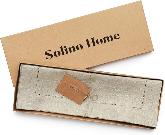 Solino Home Linen Placemats Set of 4 - Classic Hemstitch Natural Placemats 14 x 19 Inch - 100% Pure Linen Table Mats for Spring, Easter