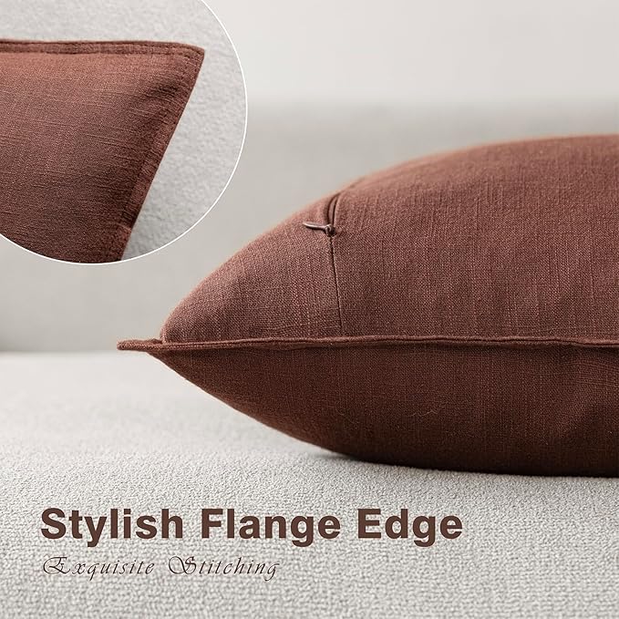 Foindtower Pack of 2, Decorative Linen Soild Throw Pillow Covers Soft Accent Euro Cushion Case Boho Farmhouse Pillowcase for Chair Couch Sofa Bedroom Living Room Home Decor 26 x 26 Inch Rust Red